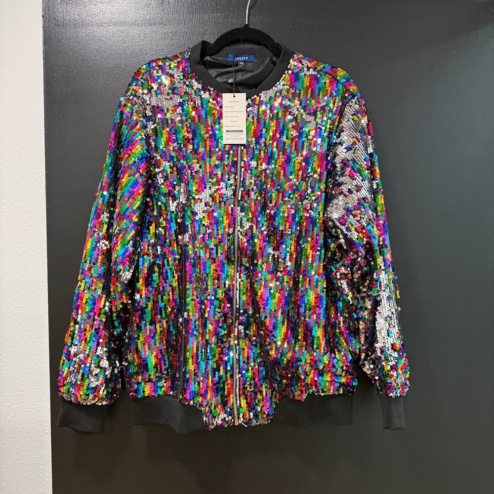 Cresay Sequin Bomber Jacket